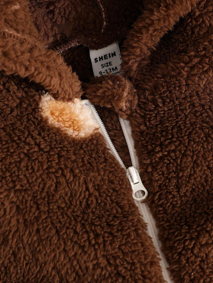 Vintaside Kids Infant Boys' Cute Bear Fleece Print Long Sleeve Hooded Jumpsuit, Soft & Comfortable For Lounging & Casual Wear, Autumn/Winter Fall