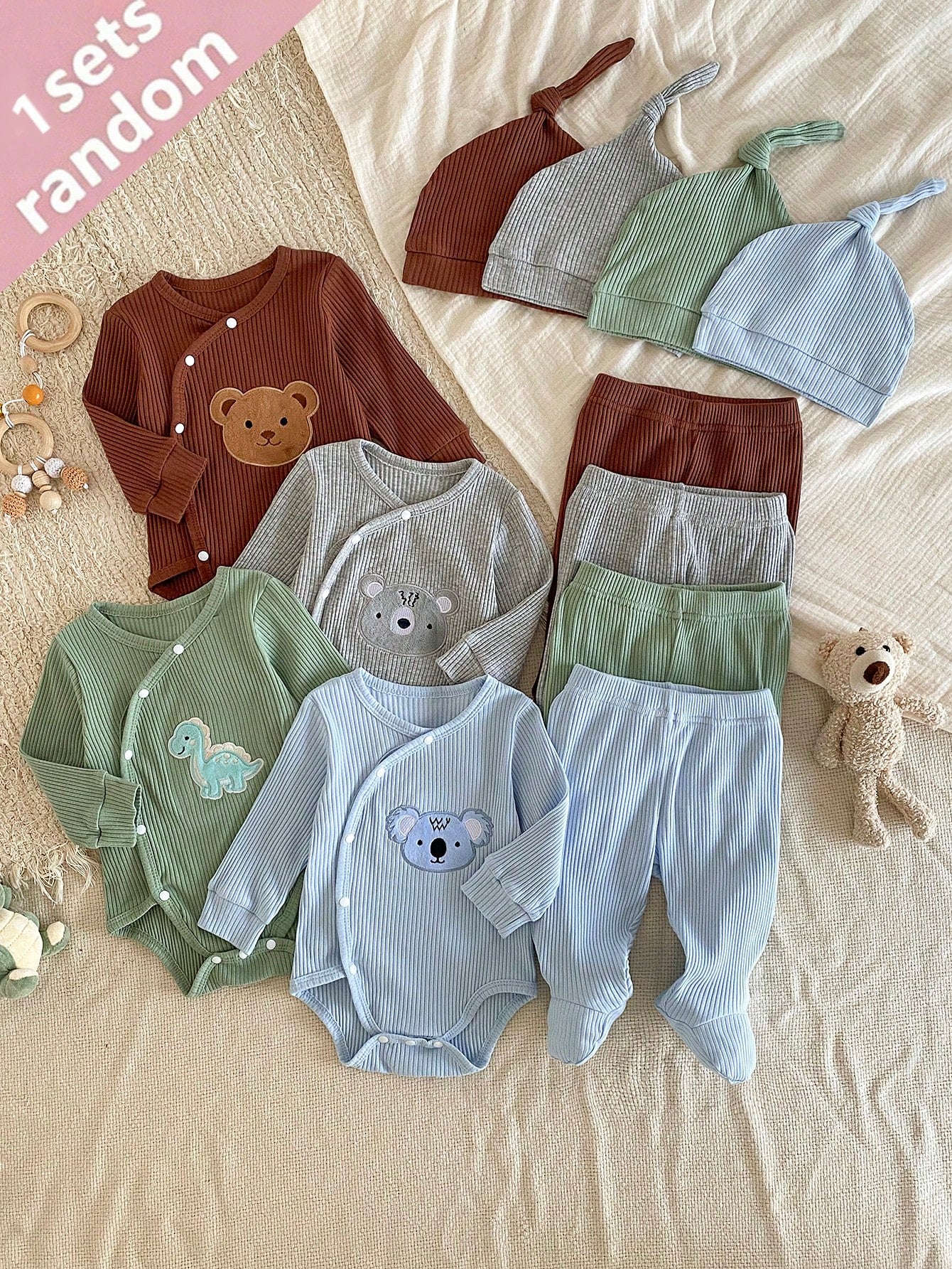 Vintaside Kids Random 1set Newborn Baby & Hat Set, Fun Cartoon Pattern Design Loved By Children, Made Of Comfortable Soft Skin-Friendly Fabric
