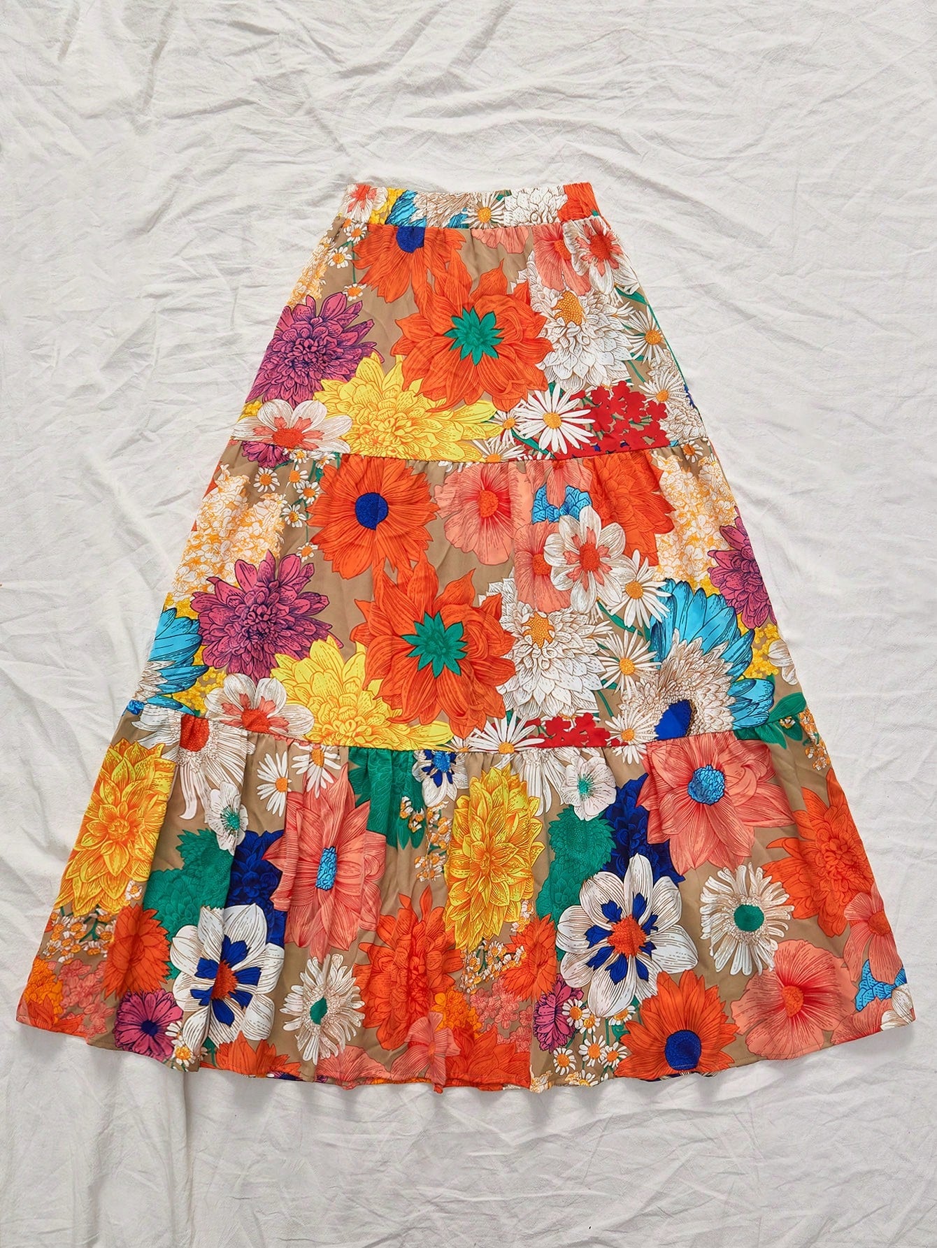 Vivid Eden Women's Vacation Colorful Floral Printed Loose High Waist Printed Maxi Skirt, Suitable For Spring/Summer Holiday, Casual Vacation,Beach,Festival