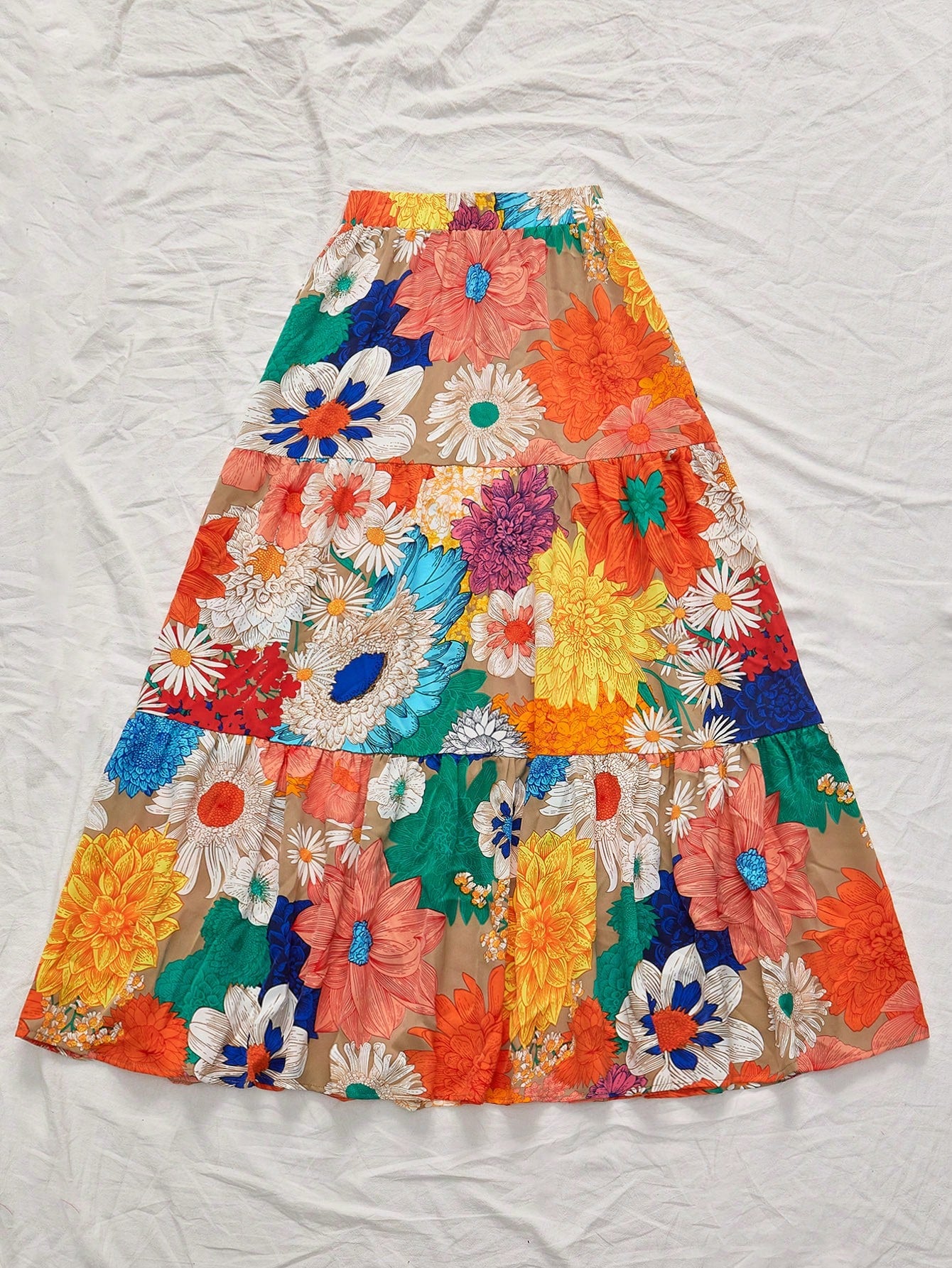 Vivid Eden Women's Vacation Colorful Floral Printed Loose High Waist Printed Maxi Skirt, Suitable For Spring/Summer Holiday, Casual Vacation,Beach,Festival