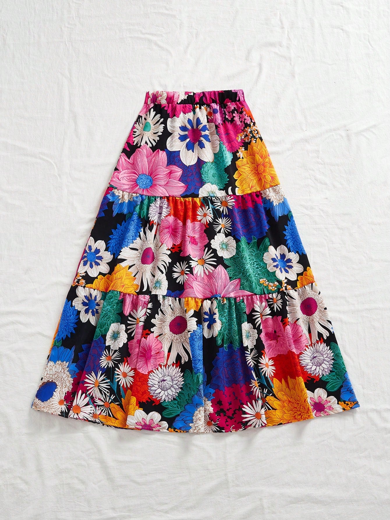 Vivid Eden Women's Vacation Colorful Floral Printed Loose High Waist Printed Maxi Skirt, Suitable For Spring/Summer Holiday, Casual Vacation,Beach,Festival