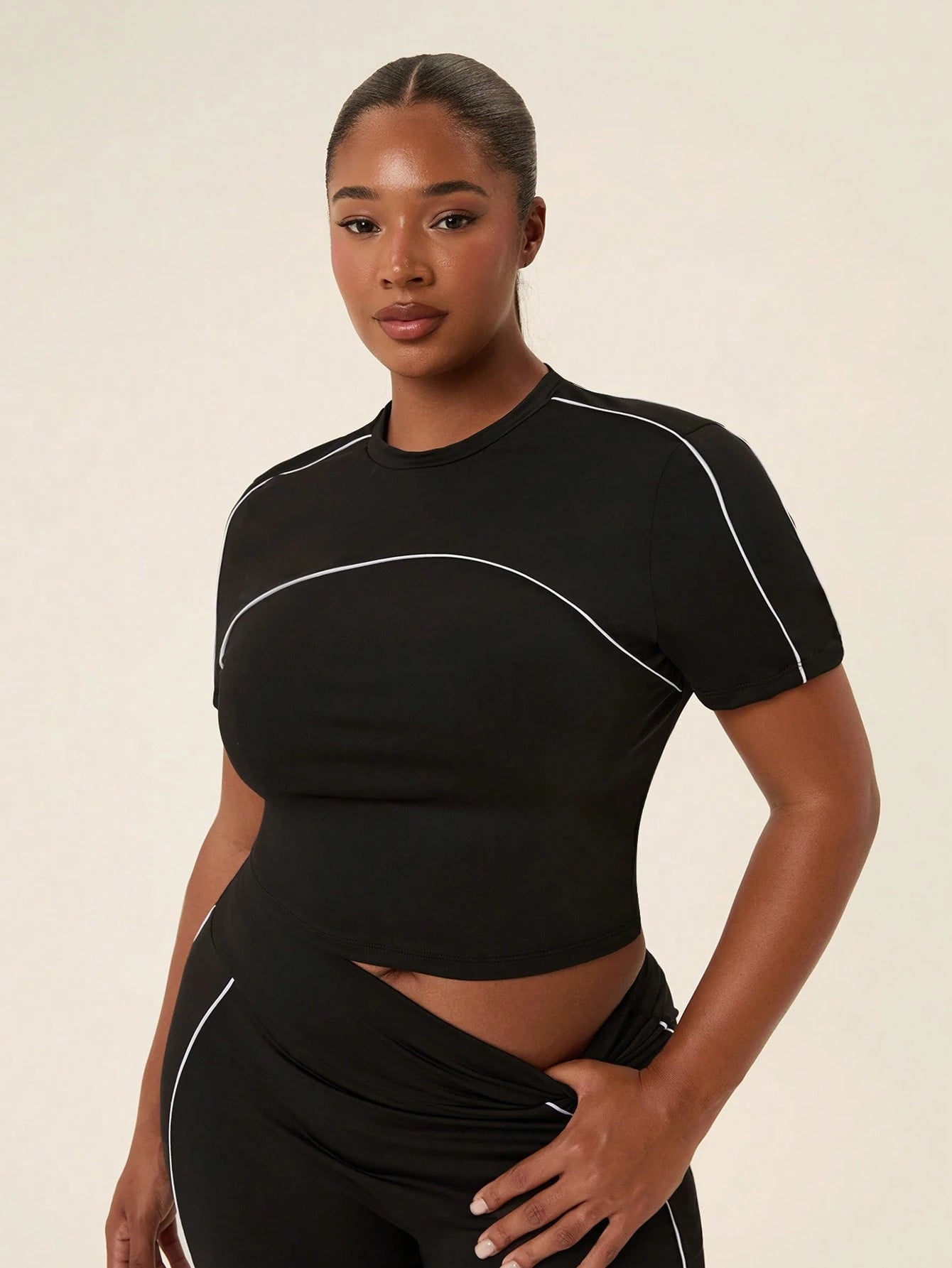 Voyena Plus Size Women's Short Sleeve T-Shirt And Flare Pants Casual Sports Set Fall Daily Lounging, Casual Wear, Running, And Going Out Yoga