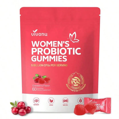 VPOAJ Cranberry Probiotic Gummies| Targeting Body Odor, Women's Health, And Body Balance| Vegan (60 Gummies Per Pack)