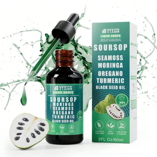 VPOAJ VYXION Pure Soursop 10 In 1 Liquid Drops Extract- Seamoss,Moringa,Black Seed Oil,Turmeric,Oregano Liquid Drops- Healthcare,Fitness,Natural Wellness Blend