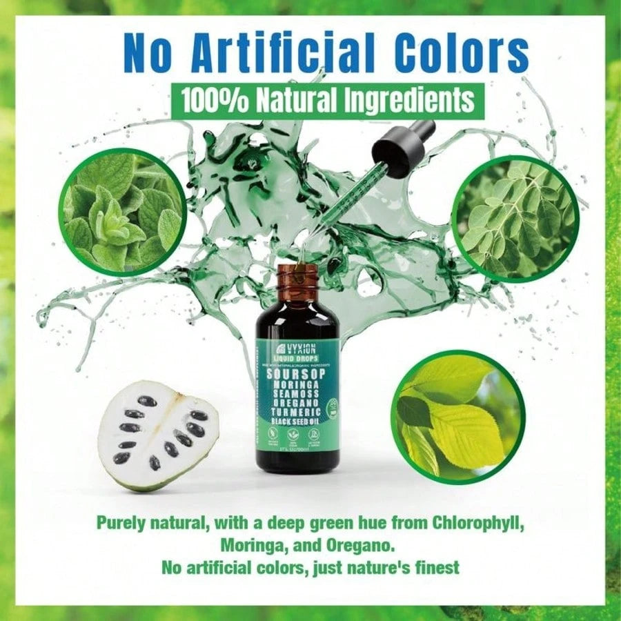 VPOAJ VYXION Pure Soursop 10 In 1 Liquid Drops Extract- Seamoss,Moringa,Black Seed Oil,Turmeric,Oregano Liquid Drops- Healthcare,Fitness,Natural Wellness Blend