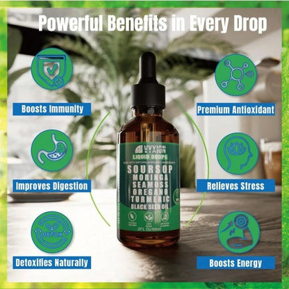 VPOAJ VYXION Pure Soursop 10 In 1 Liquid Drops Extract- Seamoss,Moringa,Black Seed Oil,Turmeric,Oregano Liquid Drops- Healthcare,Fitness,Natural Wellness Blend