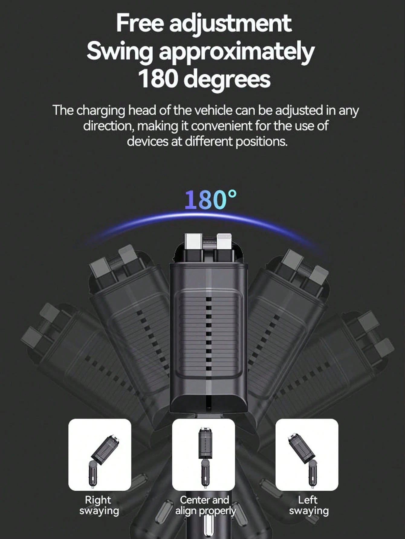 W&O Fast Charging Car Charger With Scent Diffuser, 2 Retractable Charging Cables, USB & Type-C Ports 4-In-1 Multi Functional Car Charger With RGB Music Light, Compatible With IPhone 17/16/15/14/13, An