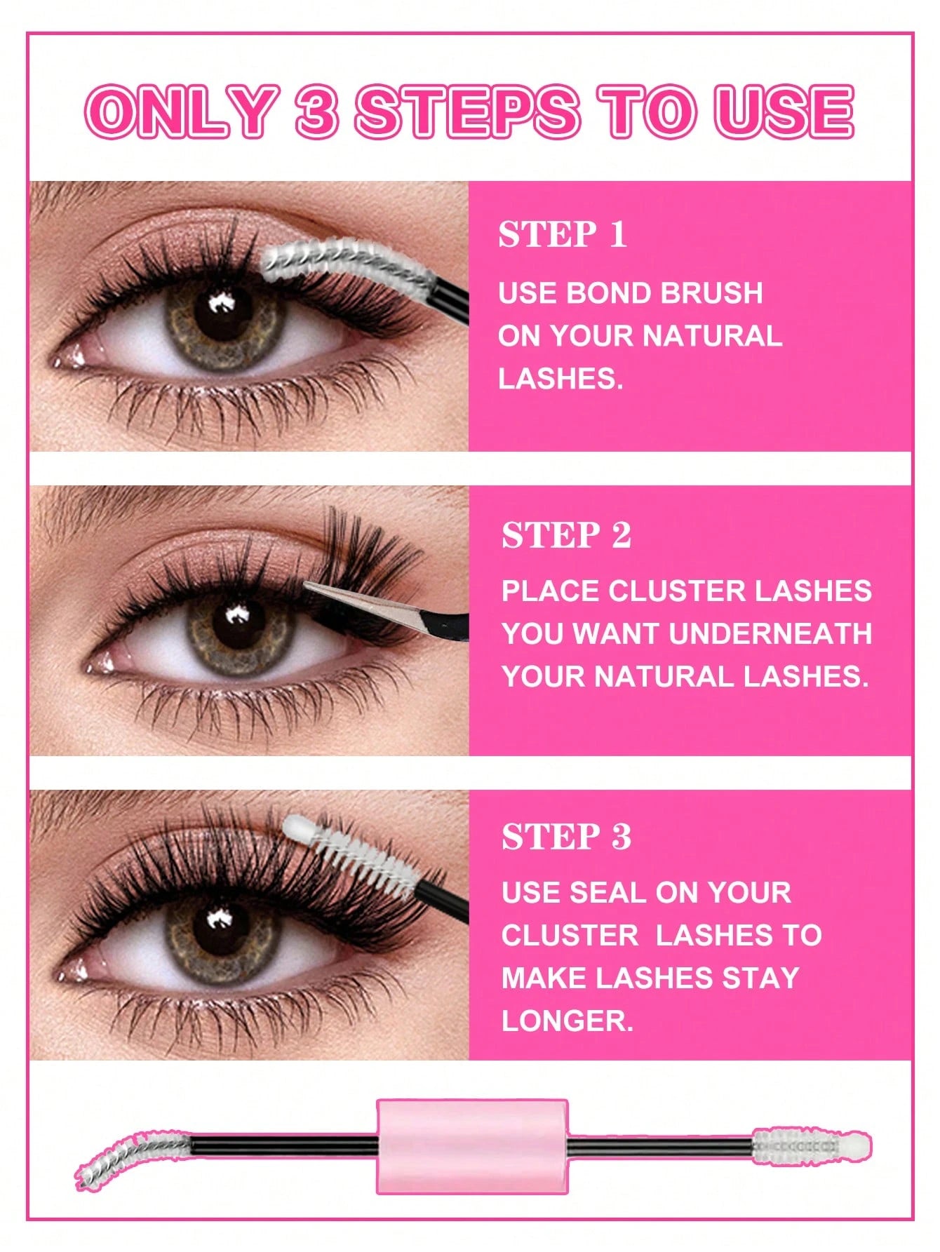Waloshow Bond And Seal, Remover, 10ml Individual Lashes Glue And Seal, Eyelashes Applicator, 2 In1 Cluster Bond And Seal,Eyelashes Brush, Glue For Cluster Lashes, Tweezers, Bond For Clusters, Lashes B