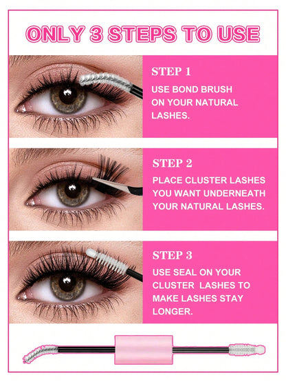 Waloshow Bond And Seal, Remover, 10ml Individual Lashes Glue And Seal, Eyelashes Applicator, 2 In1 Cluster Bond And Seal,Eyelashes Brush, Glue For Cluster Lashes, Tweezers, Bond For Clusters, Lashes B