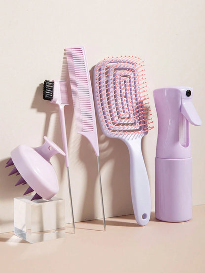 WANMEI 5pcs Hair Styling Brush Set, Including Edge Control Brush, Teasing Brush, Styling Tail Comb, Volumizing Ponytail Brush, Dual-Sided Eyebrow Brush, Makeup Brush, Eyelash Comb, Eyelash Separator