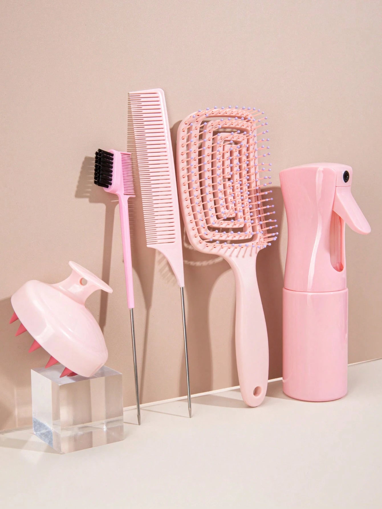 WANMEI 5pcs Hair Styling Brush Set, Including Edge Control Brush, Teasing Brush, Styling Tail Comb, Volumizing Ponytail Brush, Dual-Sided Eyebrow Brush, Makeup Brush, Eyelash Comb, Eyelash Separator