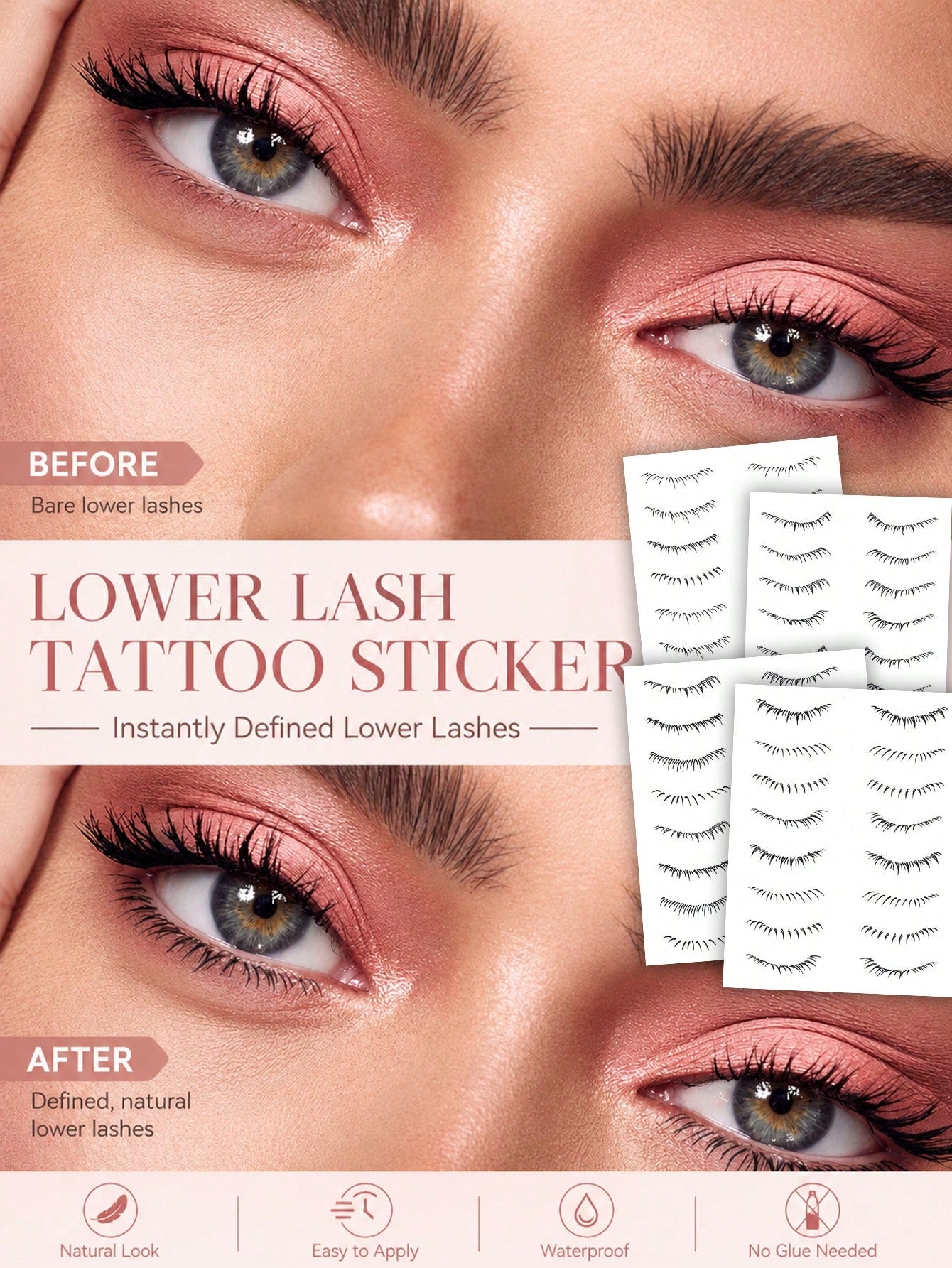 Waterproof Lower Lash Tattoo Stickers, Long Lasting False Eyelash Decals, Natural Bottom Lash Enhancement, No Glue Needed, Easy Apply Disposable Eyelash Stickers, Instant Defined Lower Lashes Makeup T