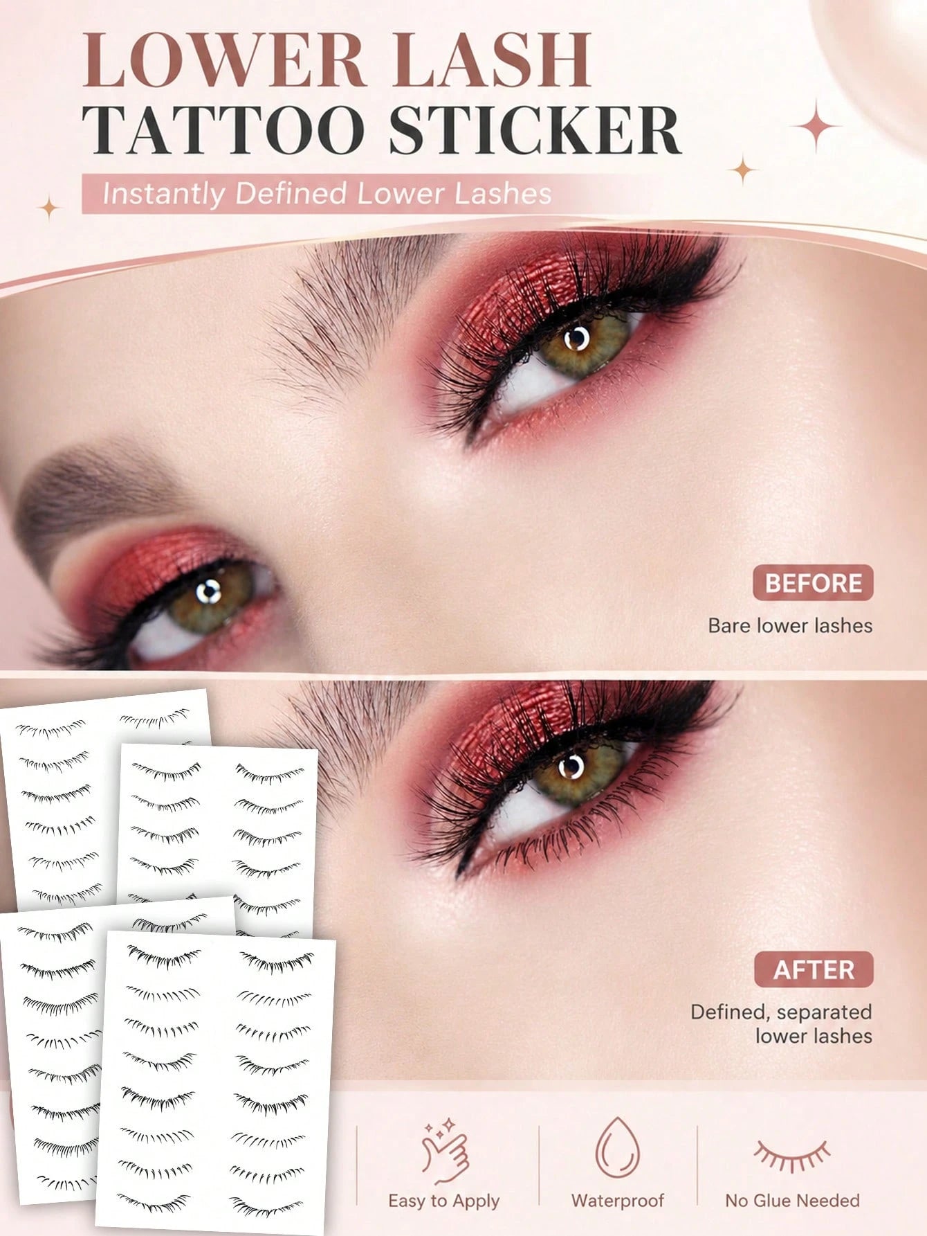 Waterproof Lower Lash Tattoo Stickers, Long Lasting False Eyelash Decals, Natural Bottom Lash Enhancement, No Glue Needed, Easy Apply Disposable Eyelash Stickers, Instant Defined Lower Lashes Makeup T