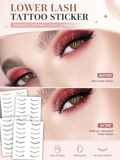 Waterproof Lower Lash Tattoo Stickers, Long Lasting False Eyelash Decals, Natural Bottom Lash Enhancement, No Glue Needed, Easy Apply Disposable Eyelash Stickers, Instant Defined Lower Lashes Makeup T