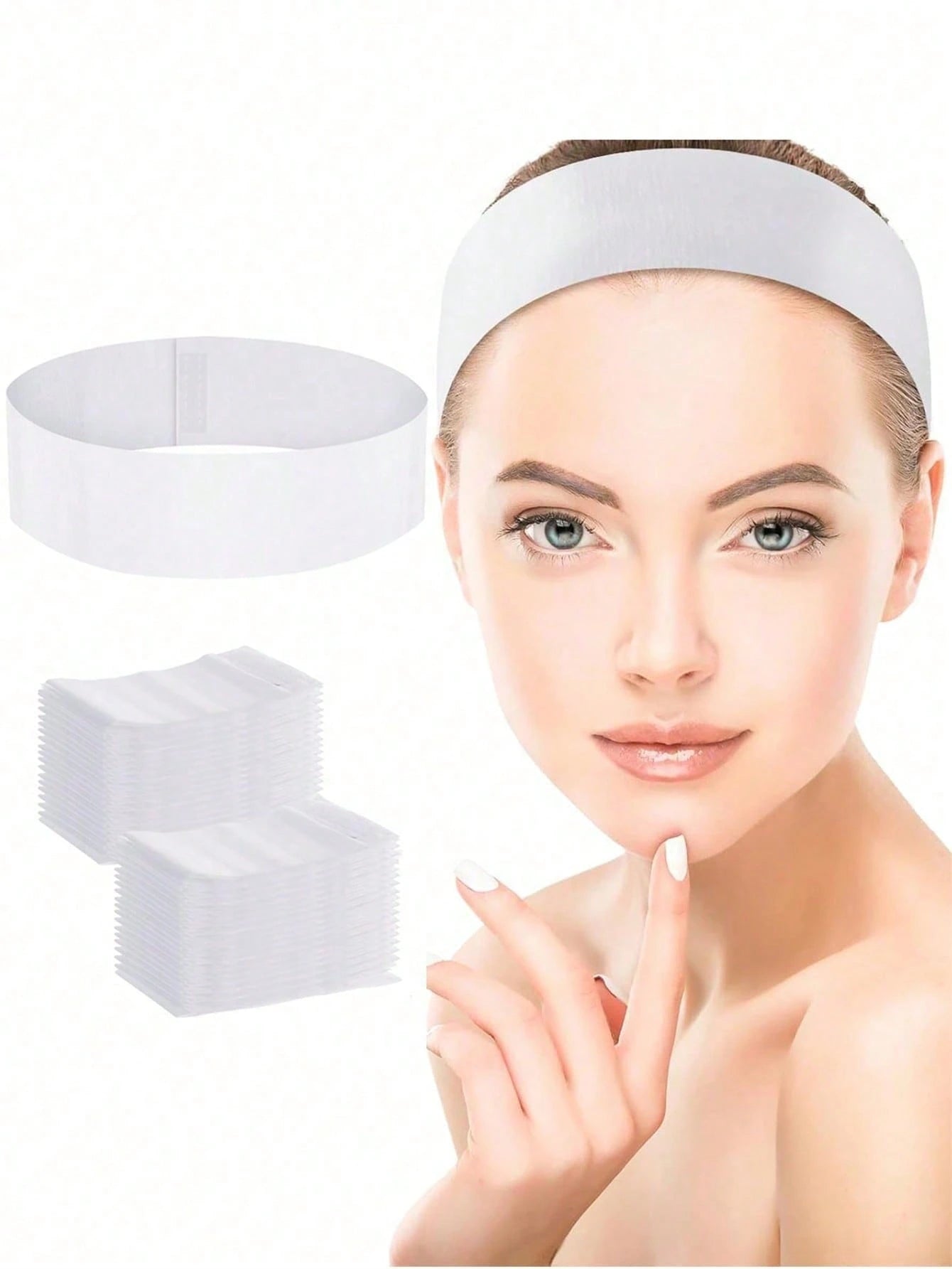 White 50pcs Disposable Spa Facial Headbands, Elastic Non-Woven Fabric Facial Hair Bands For Skincare, Soft Hair Wraps With Easy Closure, Disposable Plastic Hair Bag Shower Cap Wig Cap Elastic Waterpro