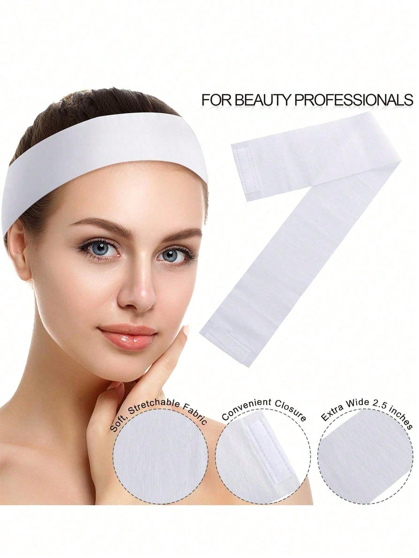 White 50pcs Disposable Spa Facial Headbands, Elastic Non-Woven Fabric Facial Hair Bands For Skincare, Soft Hair Wraps With Easy Closure, Disposable Plastic Hair Bag Shower Cap Wig Cap Elastic Waterpro