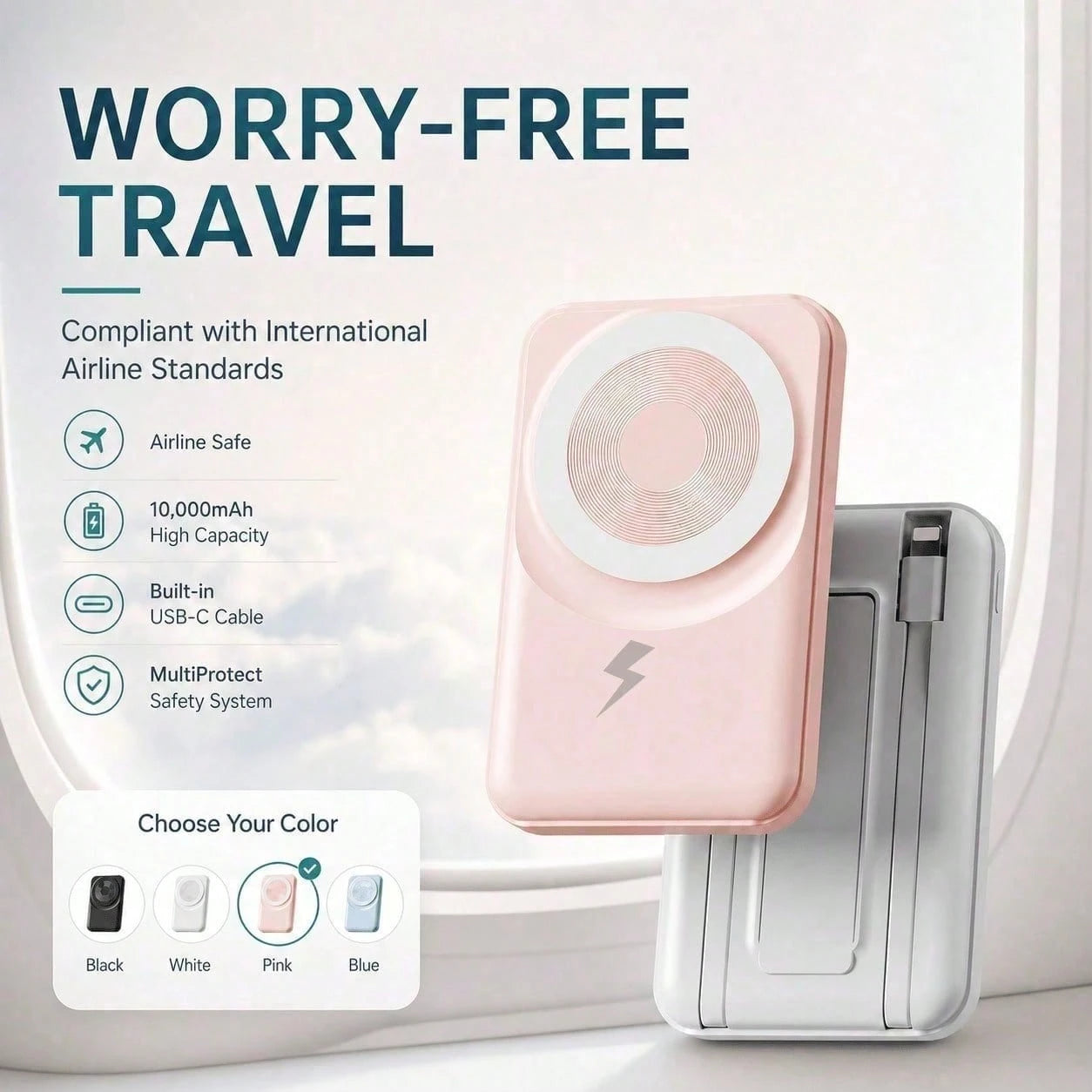 White And Green 10000mAh Magnetic Phone Charger With 15W Wireless And 22.5W Fast Charging, With Visible Percentage Readout, Raised Green Alignment Circle And Fold-Out Phone Stand, Compatible With Supp