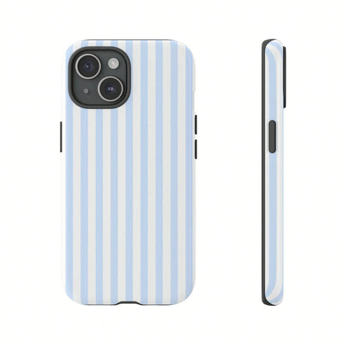 White Blue Striped Pattern Fashion Light Blue & White Striped Phone Case Compatible With IPhone 17, 16, 15, 14, 13, 12, 11 Pro Max Spring