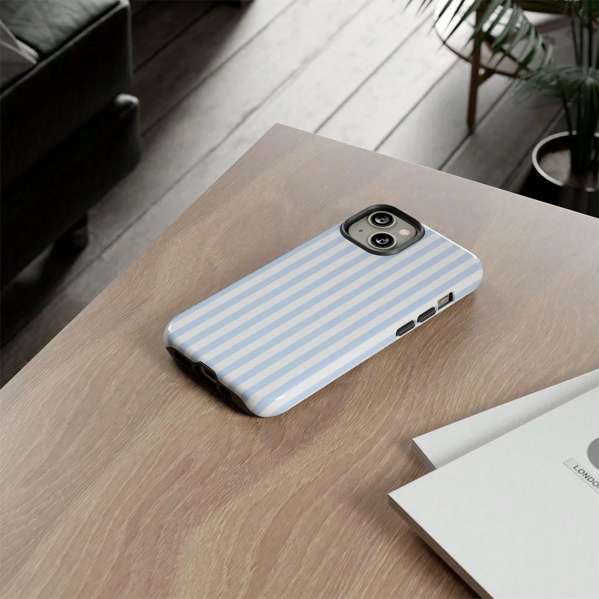 White Blue Striped Pattern Fashion Light Blue & White Striped Phone Case Compatible With IPhone 17, 16, 15, 14, 13, 12, 11 Pro Max Spring