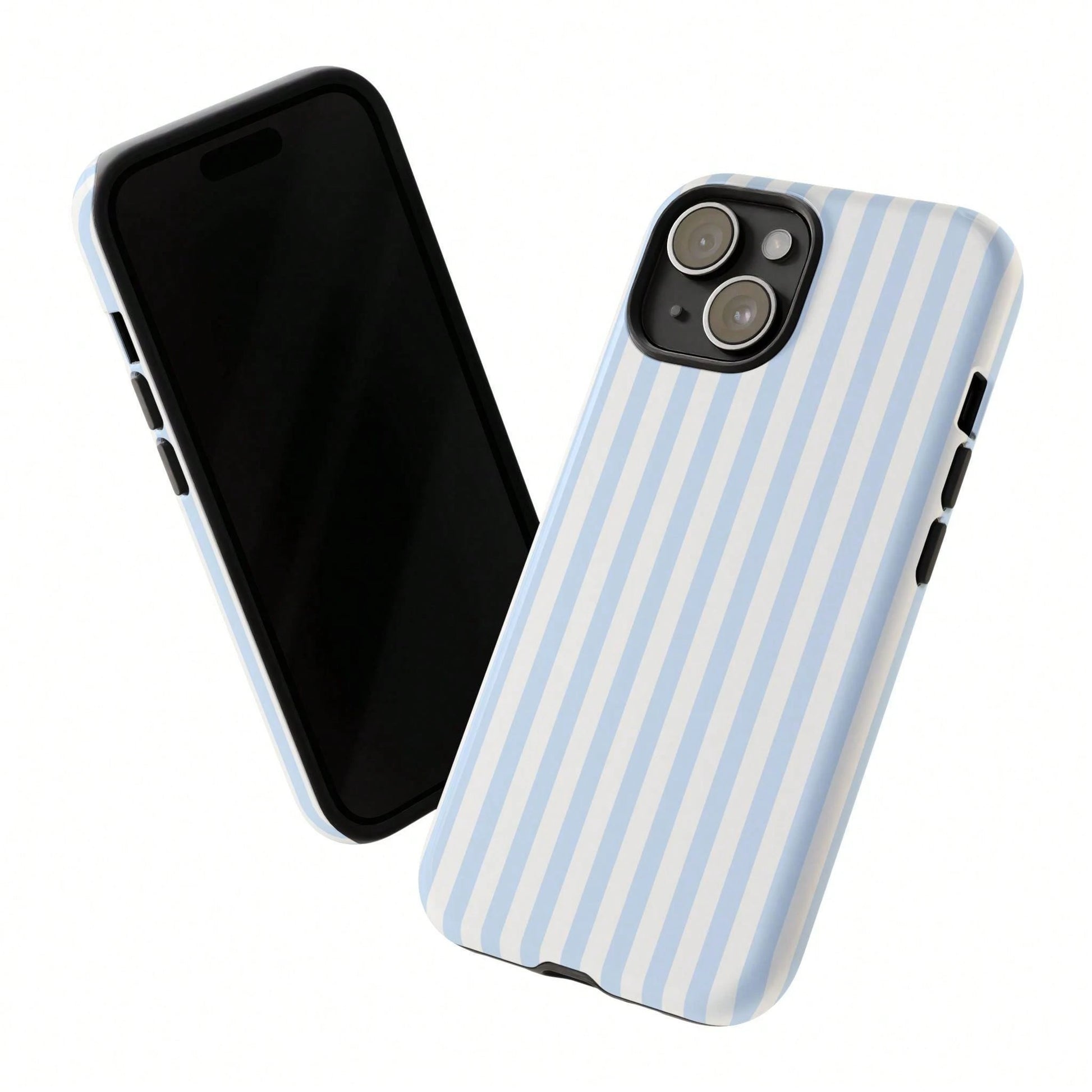 White Blue Striped Pattern Fashion Light Blue & White Striped Phone Case Compatible With IPhone 17, 16, 15, 14, 13, 12, 11 Pro Max Spring