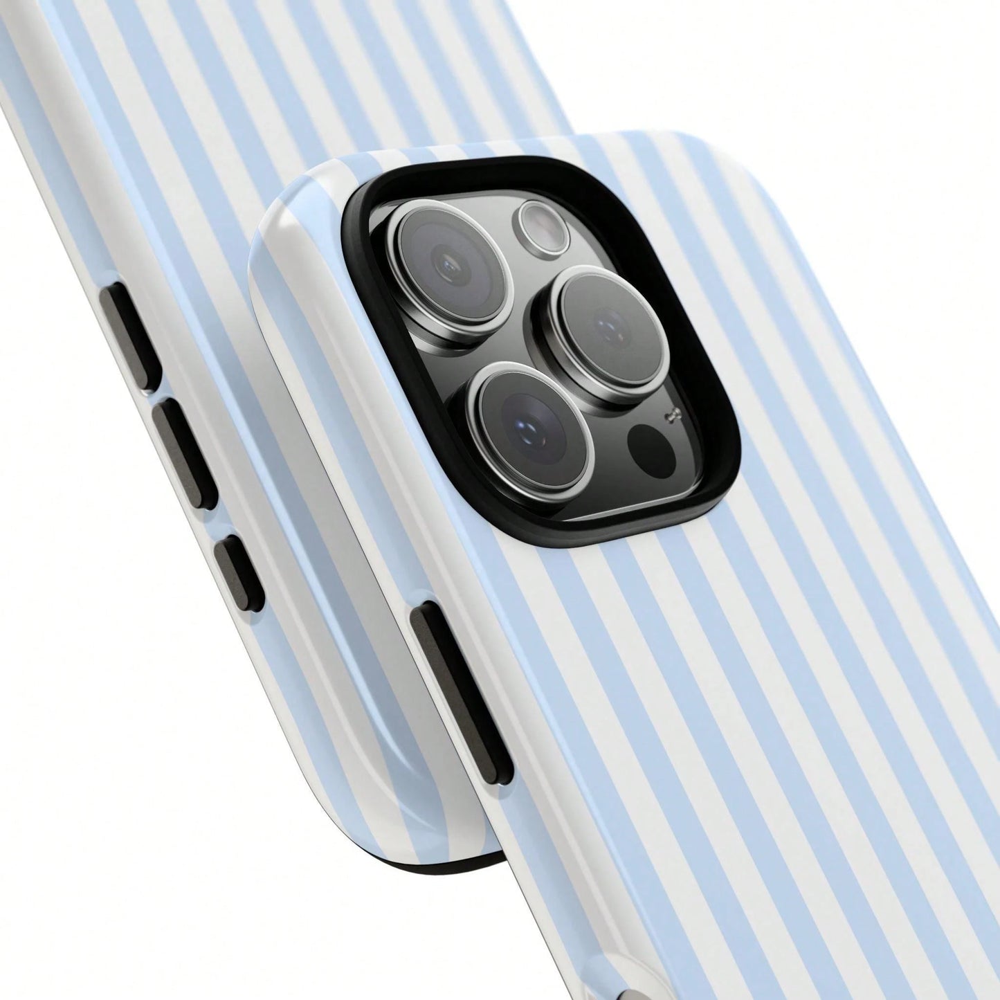 White Blue Striped Pattern Fashion Light Blue & White Striped Phone Case Compatible With IPhone 17, 16, 15, 14, 13, 12, 11 Pro Max Spring