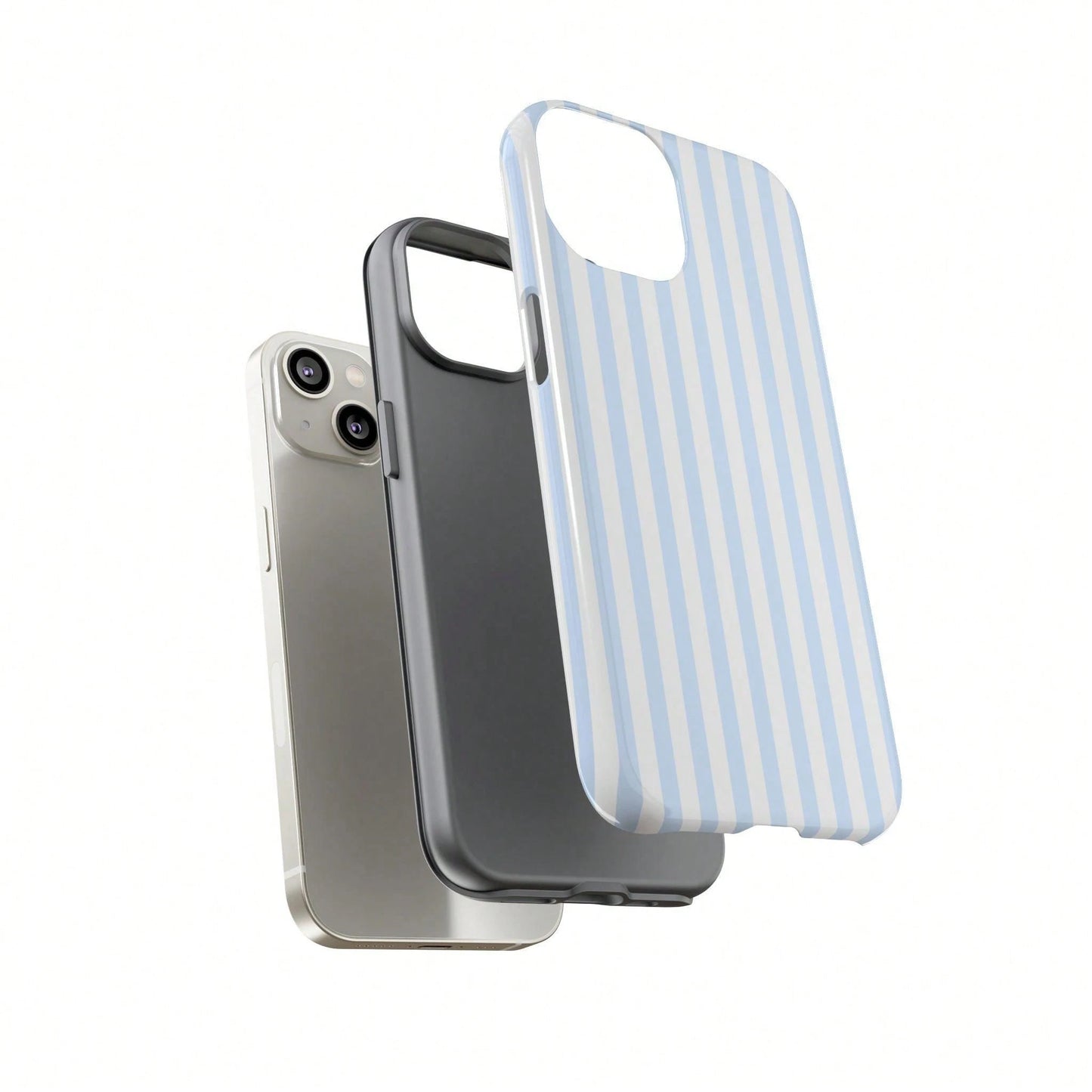 White Blue Striped Pattern Fashion Light Blue & White Striped Phone Case Compatible With IPhone 17, 16, 15, 14, 13, 12, 11 Pro Max Spring