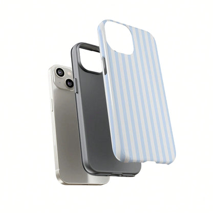 White Blue Striped Pattern Fashion Light Blue & White Striped Phone Case Compatible With IPhone 17, 16, 15, 14, 13, 12, 11 Pro Max Spring