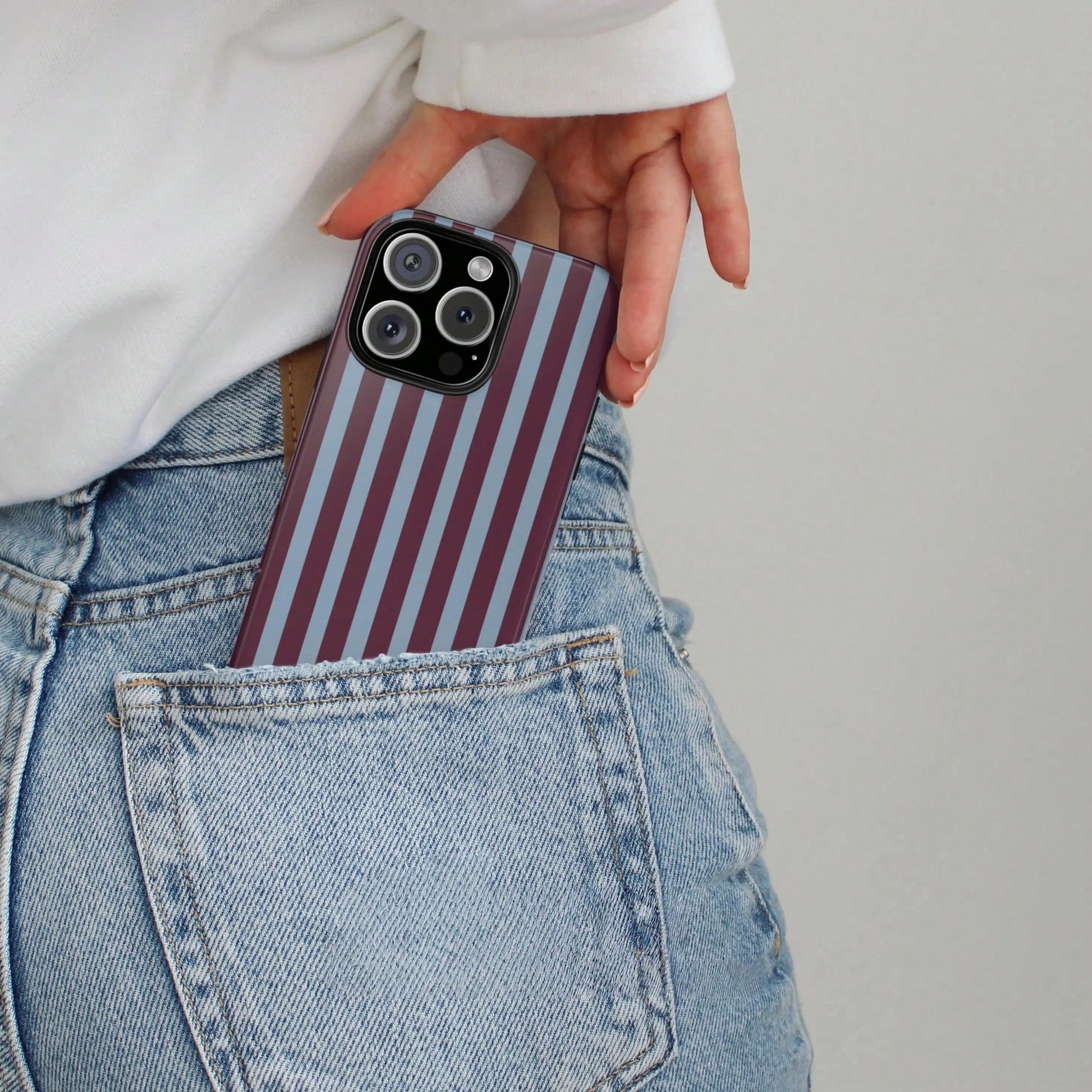 White Blue Striped Pattern Fashion Light Blue & White Striped Phone Case Compatible With IPhone 17, 16, 15, 14, 13, 12, 11 Pro Max Spring