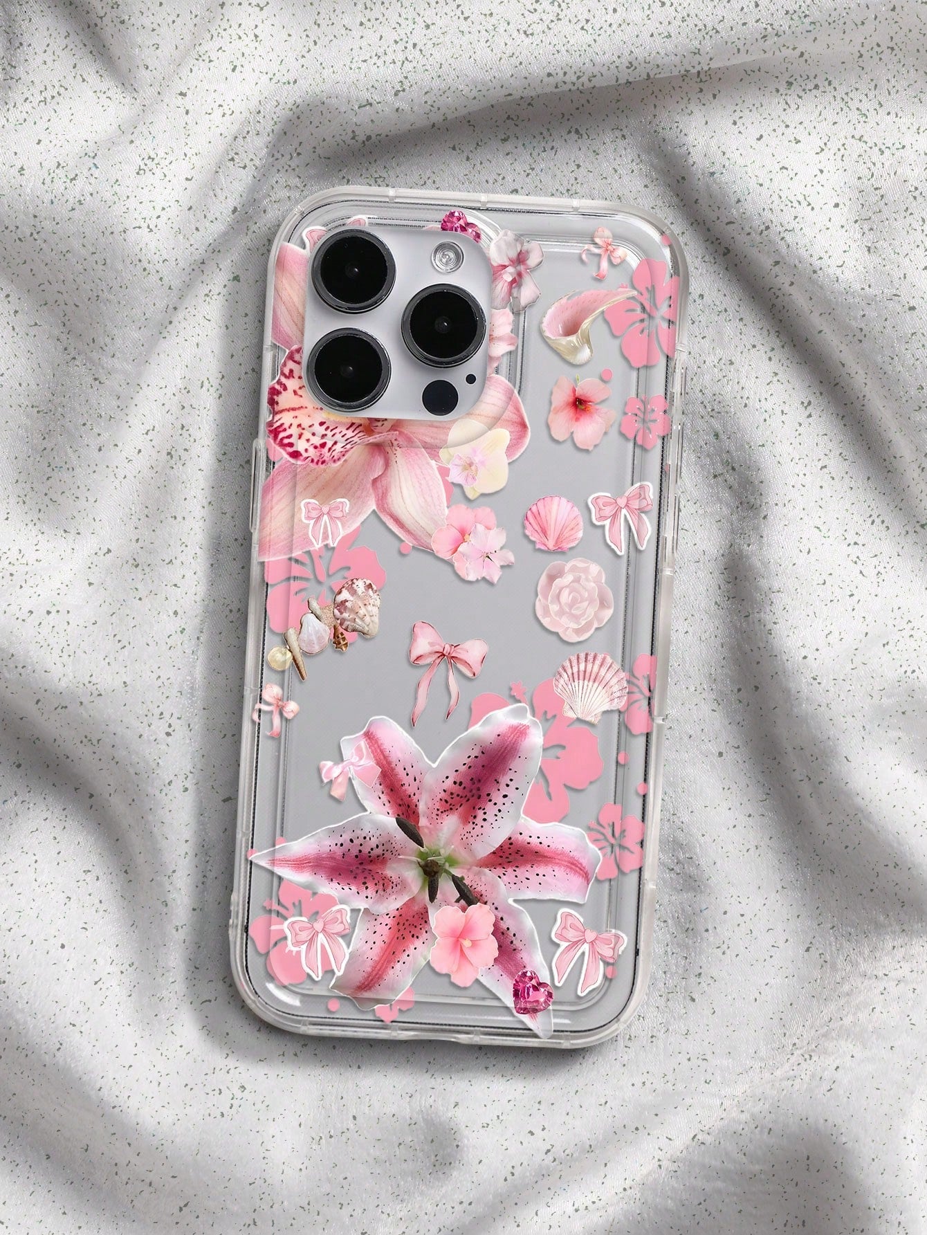White & Pink Floral Fashion Faux Pearl Goddess Lily Pattern Psalm 46:5 Shockproof Phone Case, Compatible With IPhone 16/11/12/13/14/15/15 Pro/15 Plus/15 Pro Max/7 Plus/8 Plus/X/Xs Max/Xr/11 Pro/12 Pro