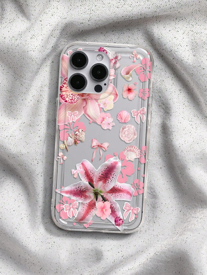 White & Pink Floral Fashion Faux Pearl Goddess Lily Pattern Psalm 46:5 Shockproof Phone Case, Compatible With IPhone 16/11/12/13/14/15/15 Pro/15 Plus/15 Pro Max/7 Plus/8 Plus/X/Xs Max/Xr/11 Pro/12 Pro