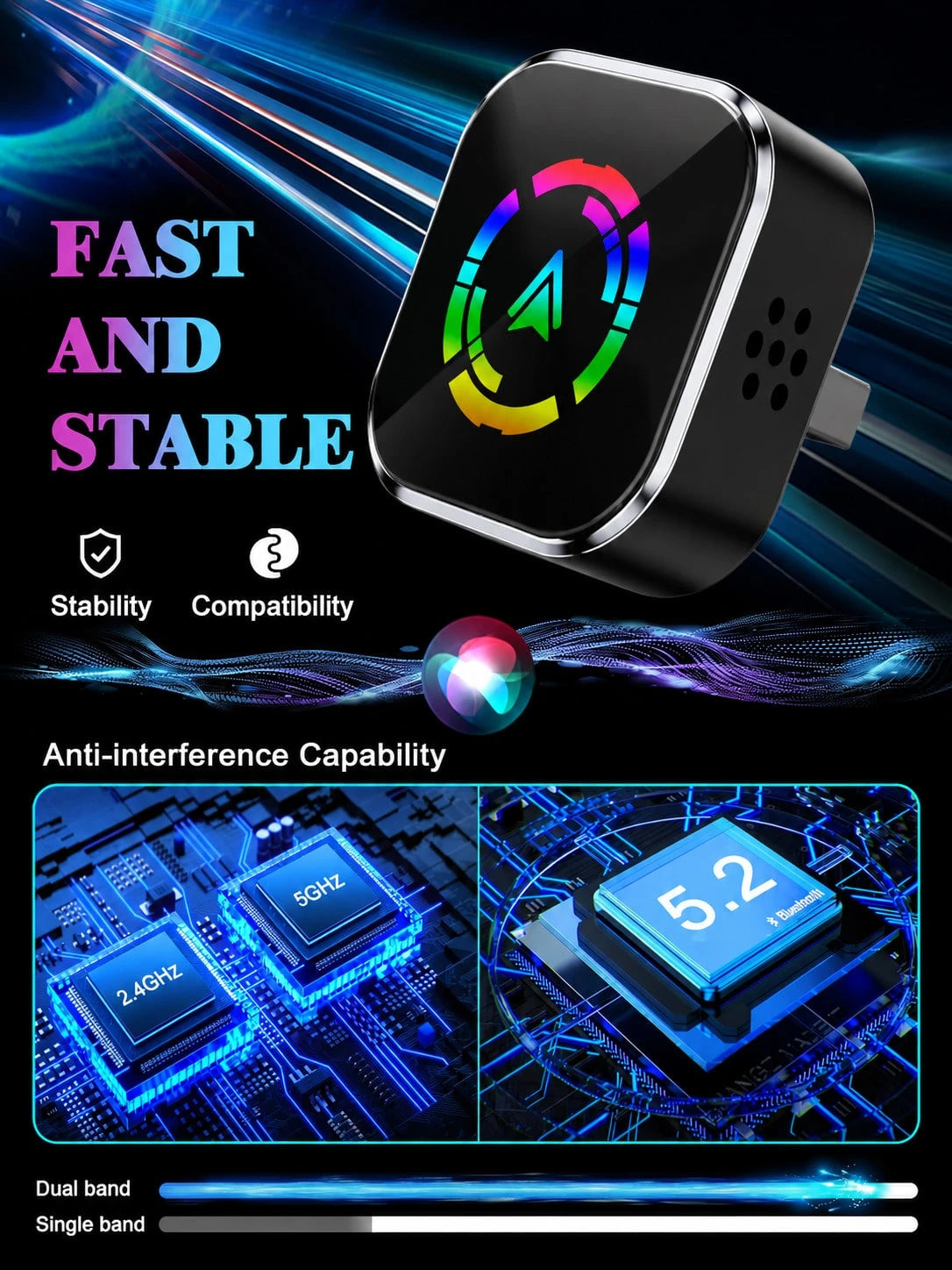 Wireless CarPlay Adapter Upgrade For 2025 Models, Wired To Wireless Conversion For Apple CarPlay, Mini USB Design With Type-C Extension Cable, Plug And Play, Stable Connection, No Latency