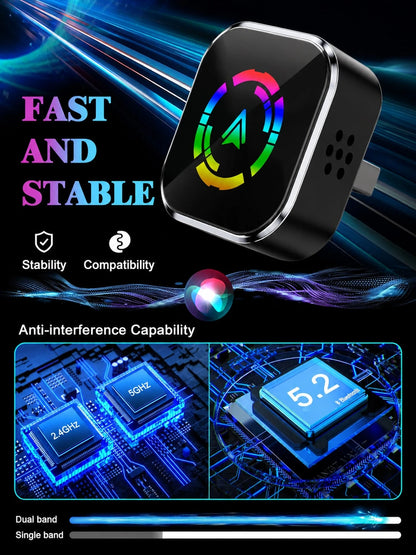 Wireless CarPlay Adapter Upgrade For 2025 Models, Wired To Wireless Conversion For Apple CarPlay, Mini USB Design With Type-C Extension Cable, Plug And Play, Stable Connection, No Latency