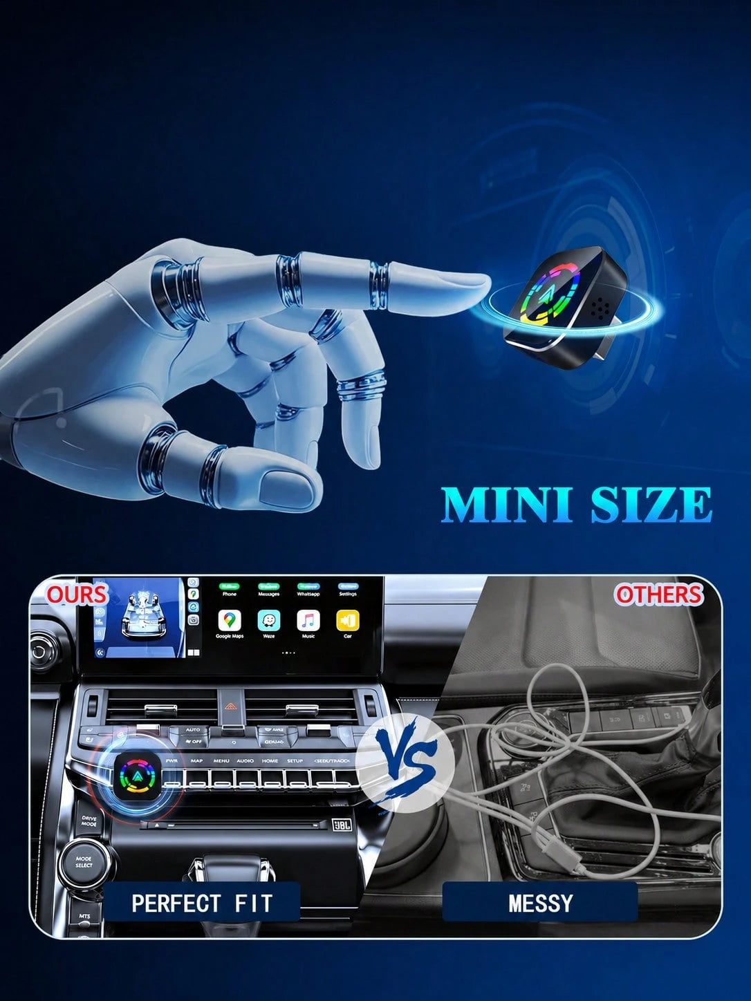 Wireless CarPlay Adapter Upgrade For 2025 Models, Wired To Wireless Conversion For Apple CarPlay, Mini USB Design With Type-C Extension Cable, Plug And Play, Stable Connection, No Latency