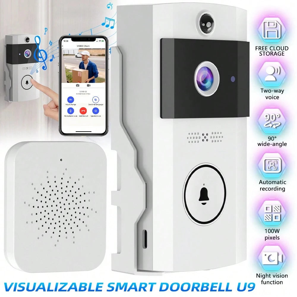 Wireless Doorbell, Doorbell Camera Wireless, Smart Video Doorbell With Chime, No Subscription Required, Lifetime Free 72-Hour Cyclic Cloud Storage, Two-Way Talk, Battery Powered, 90 Degree Wide-Angle