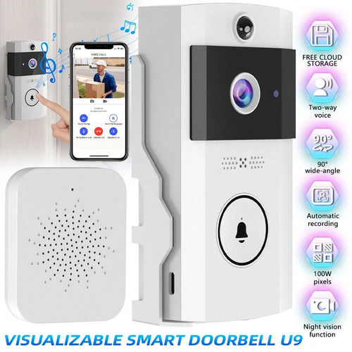 Wireless Doorbell, Doorbell Camera Wireless, Smart Video Doorbell With Chime, No Subscription Required, Lifetime Free 72-Hour Cyclic Cloud Storage, Two-Way Talk, Battery Powered, 90 Degree Wide-Angle