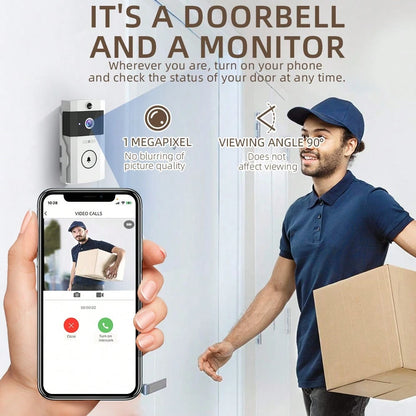 Wireless Doorbell, Doorbell Camera Wireless, Smart Video Doorbell With Chime, No Subscription Required, Lifetime Free 72-Hour Cyclic Cloud Storage, Two-Way Talk, Battery Powered, 90 Degree Wide-Angle
