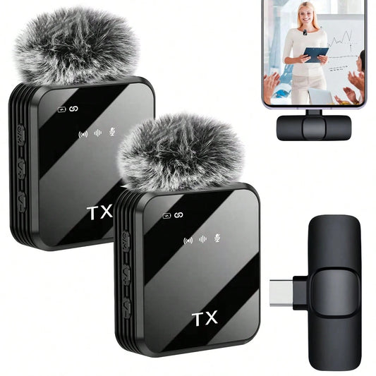 Wireless Lavalier Microphone Compatible With IPhone & TypeC 2.4G Ultra-Low Latency One-Key Noise Reduction Portable Mini Condenser Recording Mic With Multiple Audio Modes For Podcasting Video Recordin