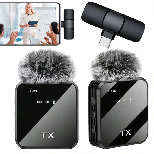 Wireless Lavalier Microphone Plug And Play One-Key Noise Reduction Plug And Play With Volume Control Portable Mini Microphone For Podcasting Video Recording Conference Vlog Interview Teaching Battery