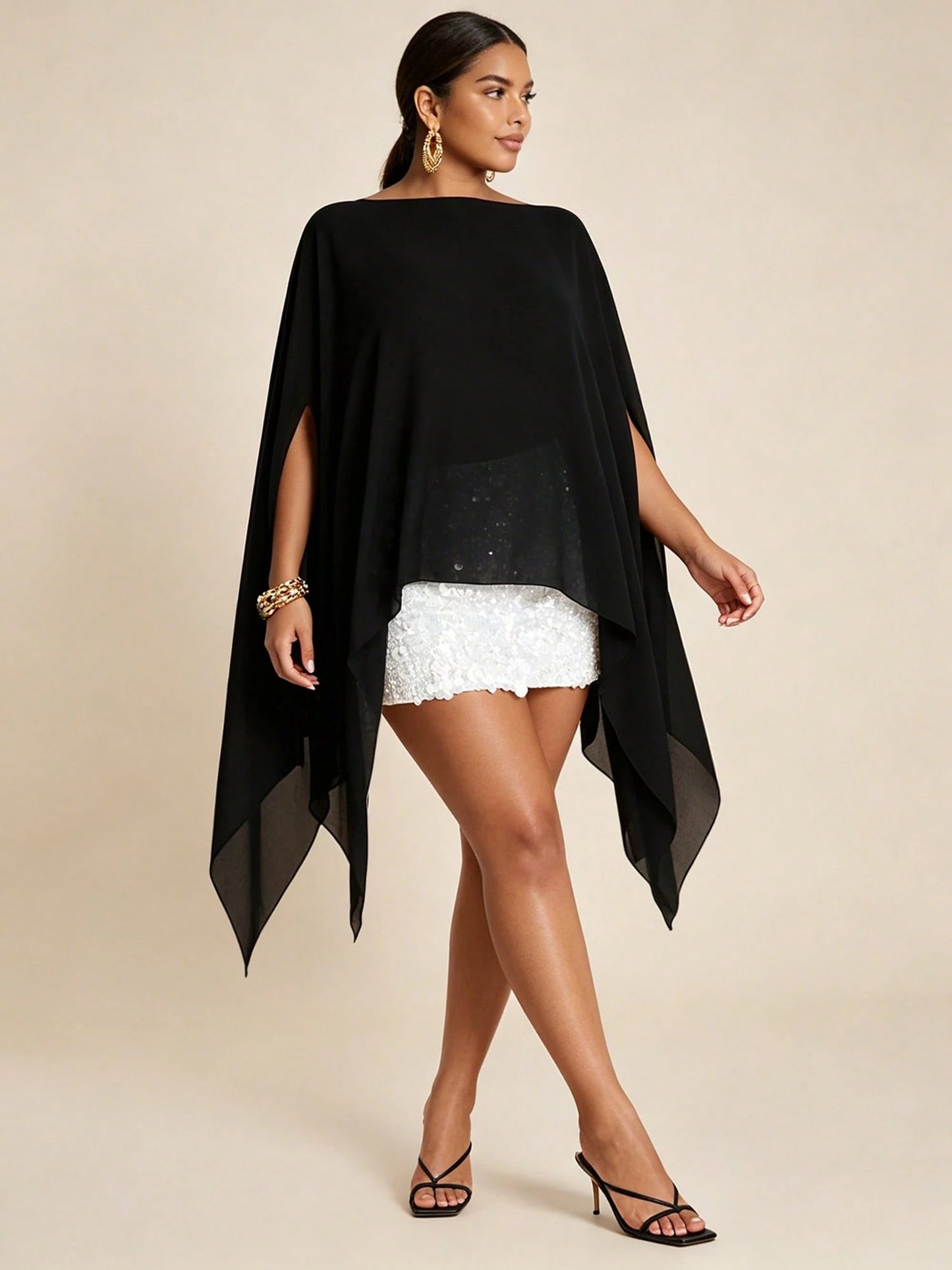 Women Plus Size Poncho Shrug Summer Lightweight Sheer High Low Flowy Cape Tops Loose Beach Cover Up For Party Club