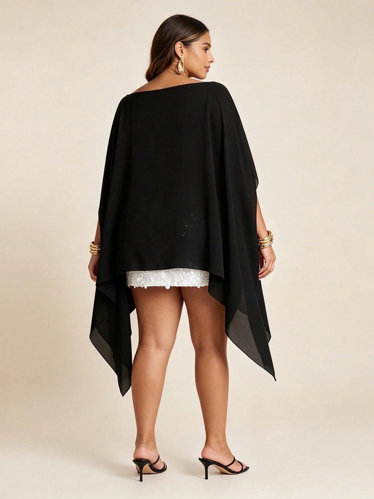 Women Plus Size Poncho Shrug Summer Lightweight Sheer High Low Flowy Cape Tops Loose Beach Cover Up For Party Club