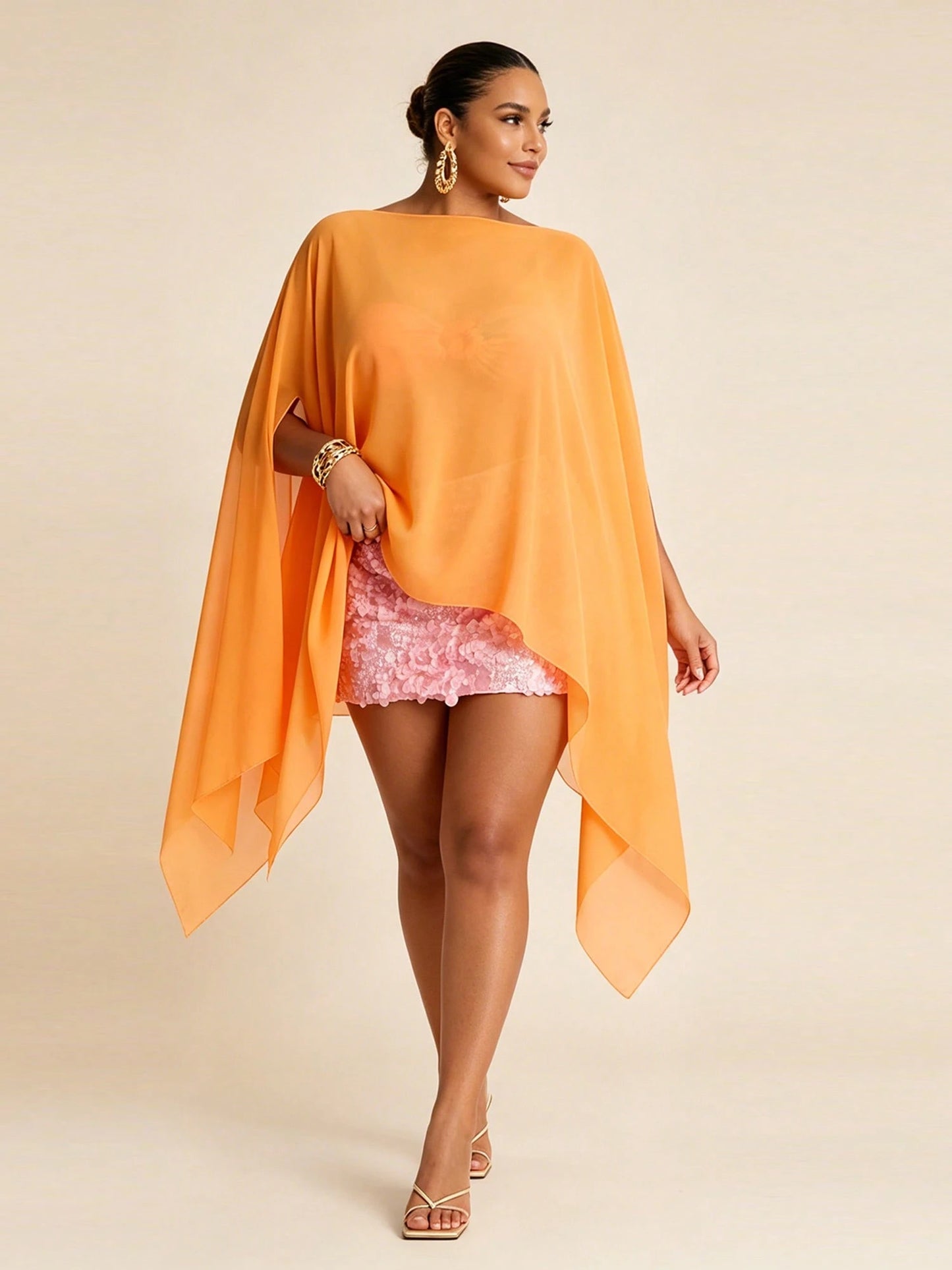 Women Plus Size Poncho Shrug Summer Lightweight Sheer High Low Flowy Cape Tops Loose Beach Cover Up For Party Club