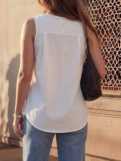 Women's Asymmetrical Twist Neck Halter Sleeveless Top White Summer