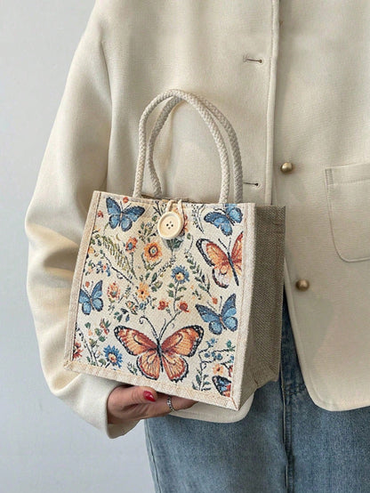 Women's Beige Linen Tote Bag-Suitable For Various Occasions Such As Dates, Back-To-School, The Beach, Commuting, Picnics, And Camping.