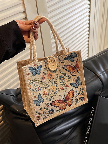 Women's Beige Linen Tote Bag-Suitable For Various Occasions Such As Dates, Back-To-School, The Beach, Commuting, Picnics, And Camping.