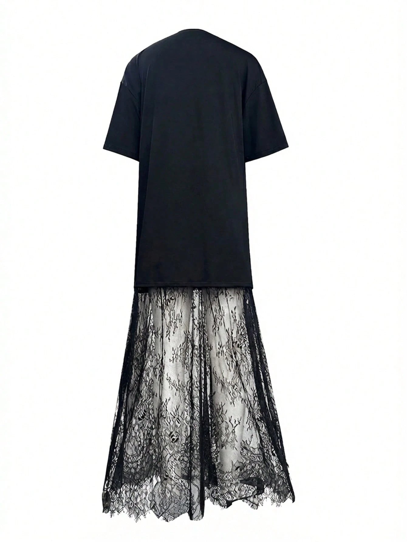 Women's Casual Lace Patchwork Short Sleeve Dress (No Belt), Solid Color Casual Knit Fabric Lace Patchwork Dress For Everyday, Office, Date. Length And Size Can Be Adjusted With Belt. Casual Style Runs