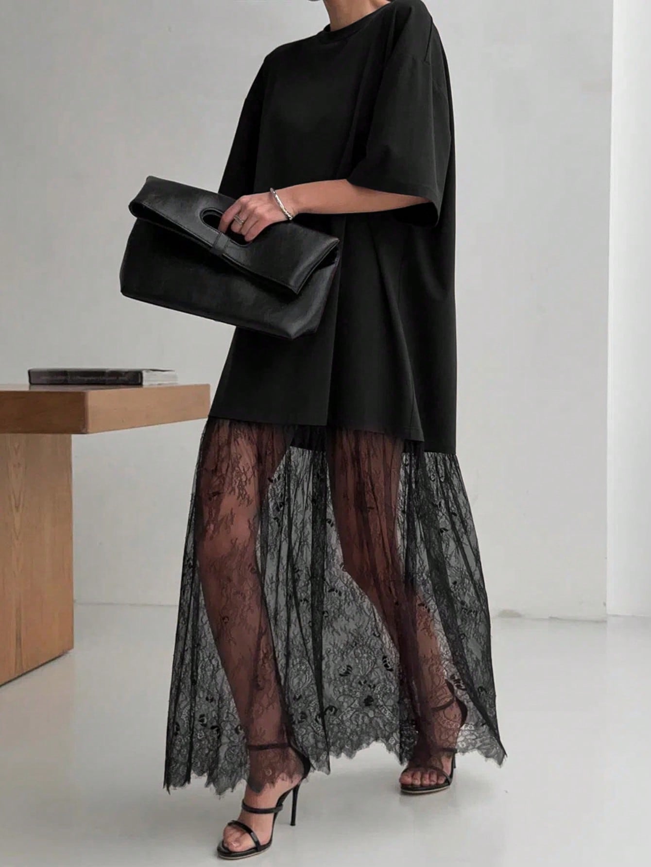 Women's Casual Lace Patchwork Short Sleeve Dress (No Belt), Solid Color Casual Knit Fabric Lace Patchwork Dress For Everyday, Office, Date. Length And Size Can Be Adjusted With Belt. Casual Style Runs