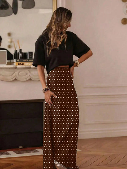Women's Casual Polka Dot A-Line Maxi Skirt, Made Of Non-Stretch Woven Fabric, Suitable For Daily Wear, Summer Spring Brown