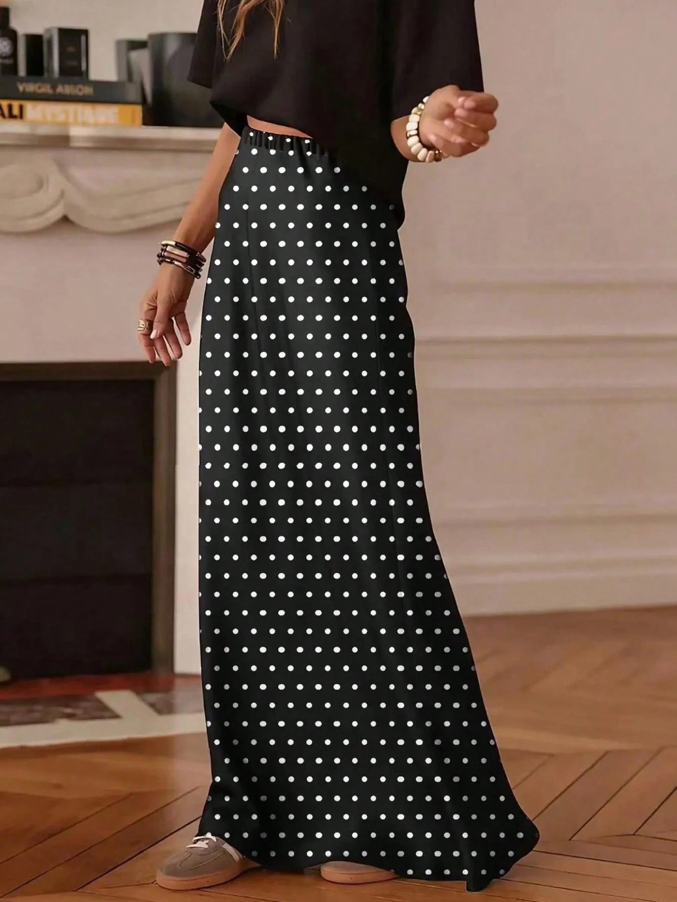 Women's Casual Polka Dot A-Line Maxi Skirt, Made Of Non-Stretch Woven Fabric, Suitable For Daily Wear, Summer Spring Brown