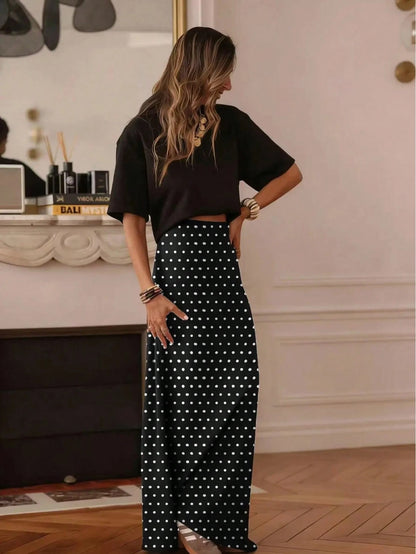 Women's Casual Polka Dot A-Line Maxi Skirt, Made Of Non-Stretch Woven Fabric, Suitable For Daily Wear, Summer Spring Brown