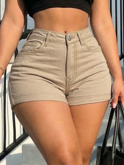 Women's Casual Woven Fabric Zip-Up Straight Leg Shorts Summer